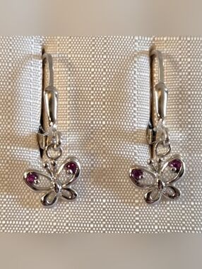 Amor Silver Butterfly Earrings with Purple Accents